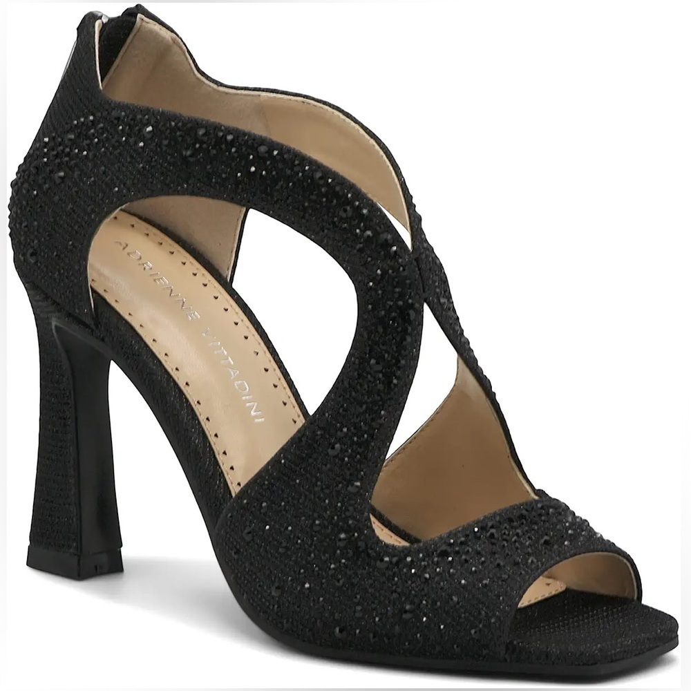 Adrienne Vittadini Golly Studded Faux Leather Sandals - black - size 6
